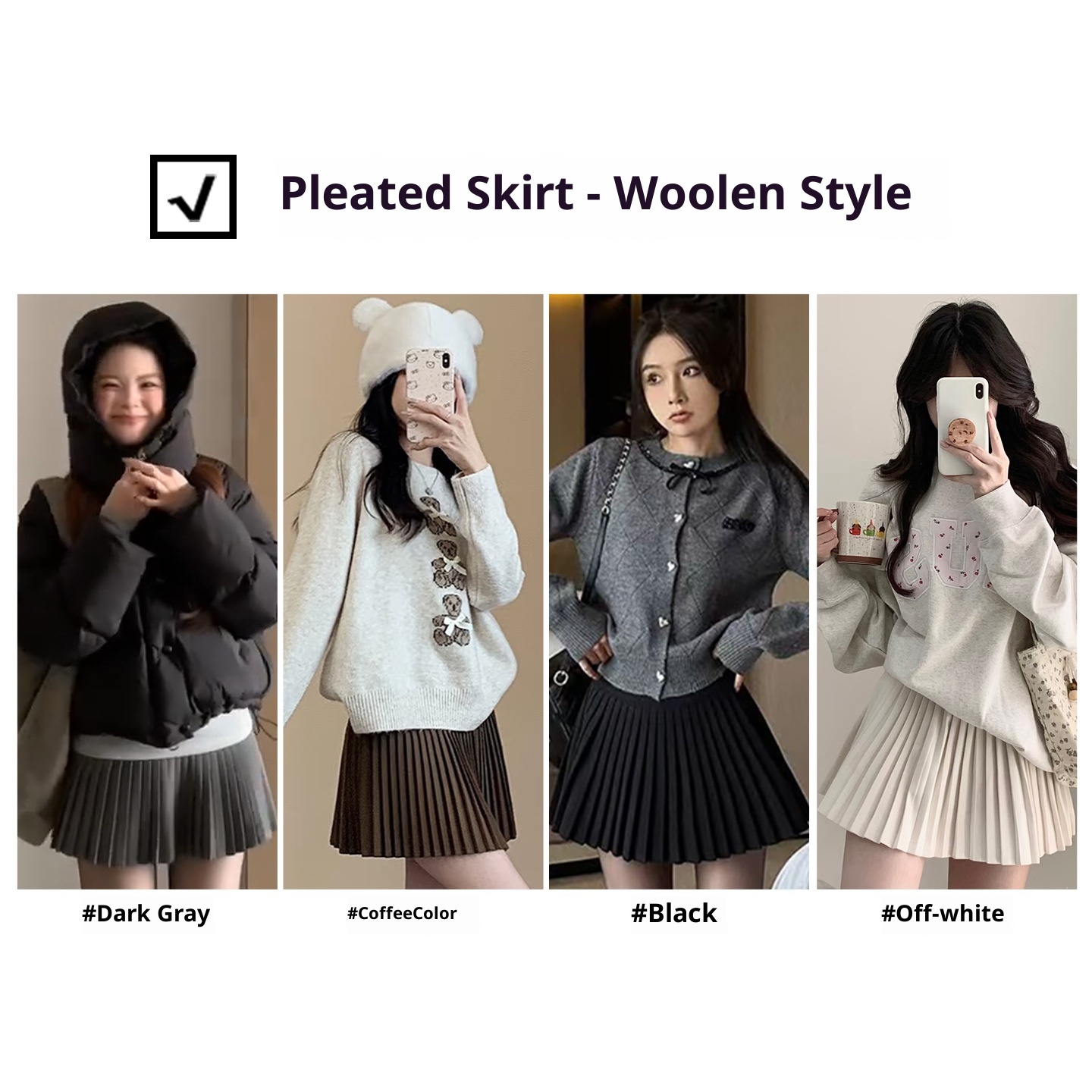 Woolen Slim Pleated Skirt