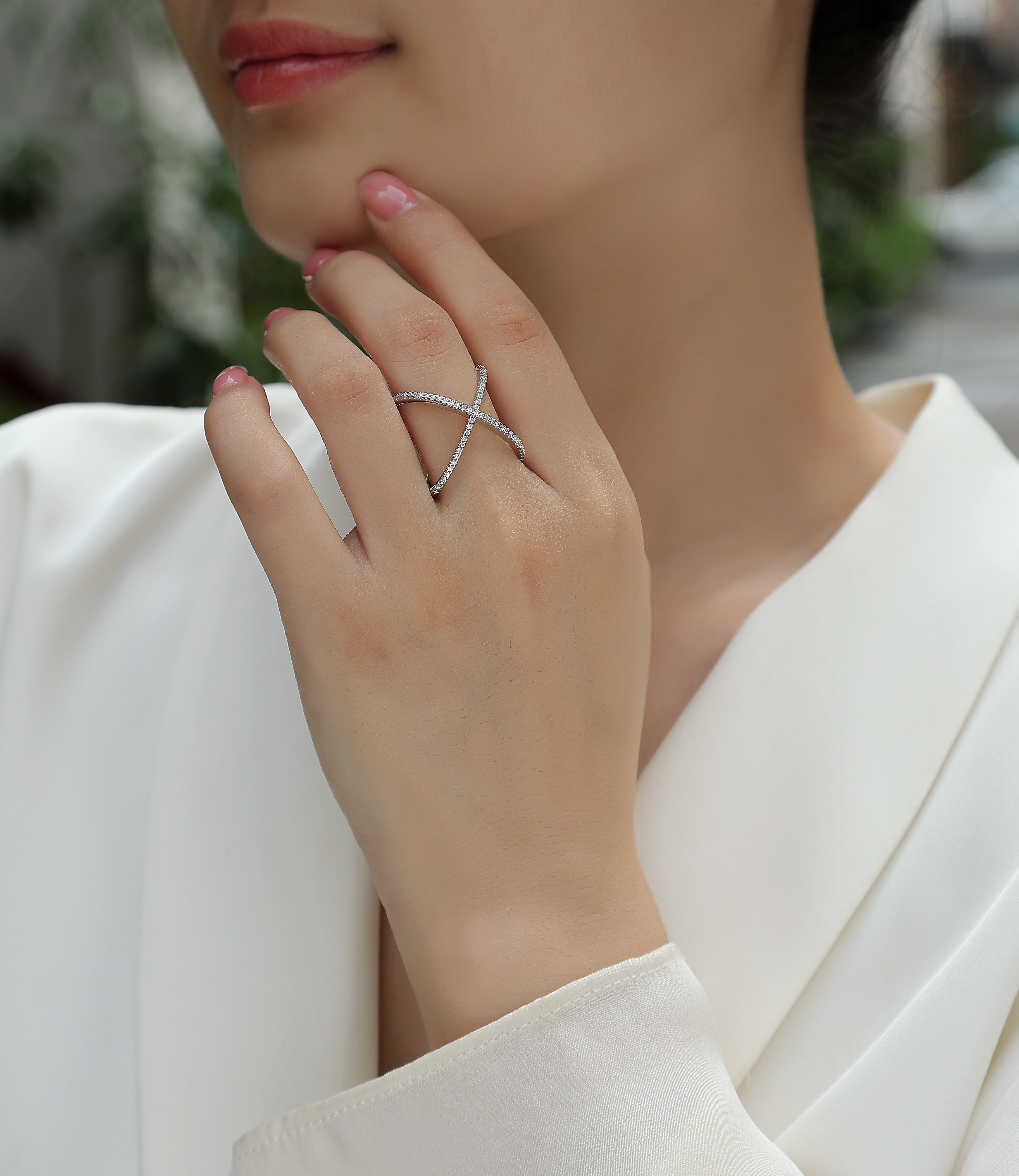 X-shaped Heart Movement - Set With Top-quality Moissanite Silver And Platinum-plated