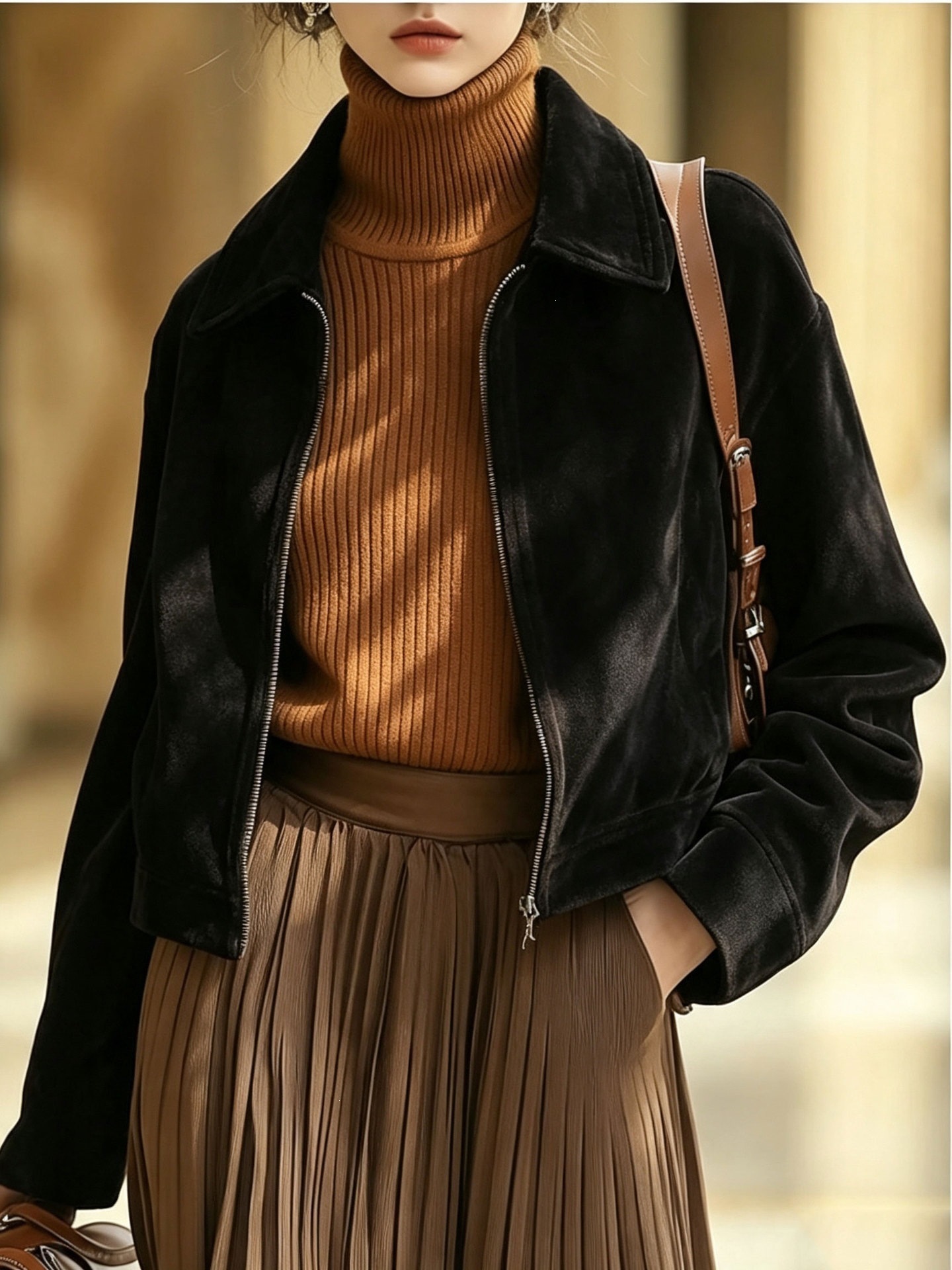 Zipper Collar Suede European And American Women's Fashion Jacket Coat Vintage Amazon Slim