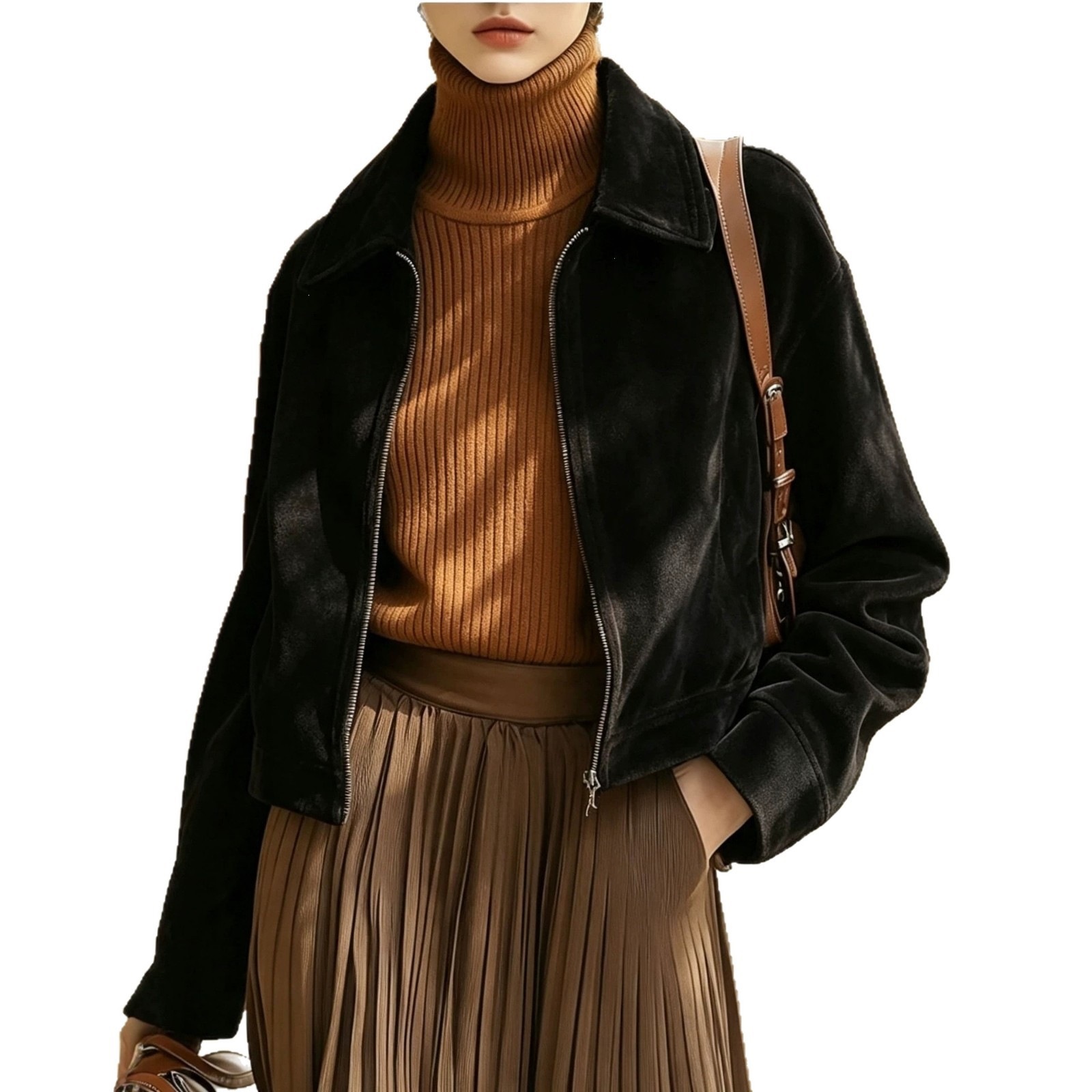 Zipper Collar Suede European And American Women's Fashion Jacket Coat Vintage Amazon Slim