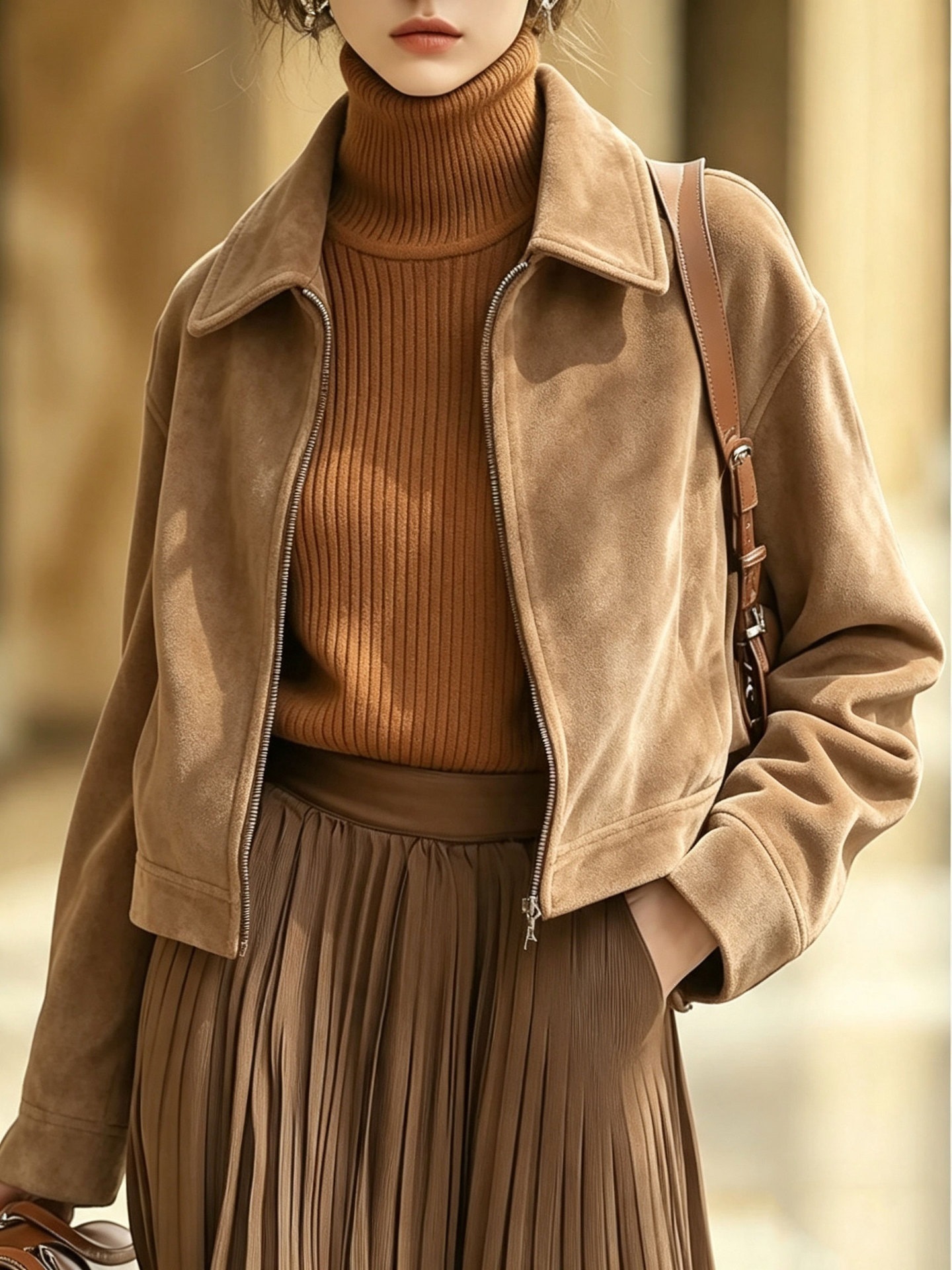 Zipper Collar Suede European And American Women's Fashion Jacket Coat Vintage Amazon Slim