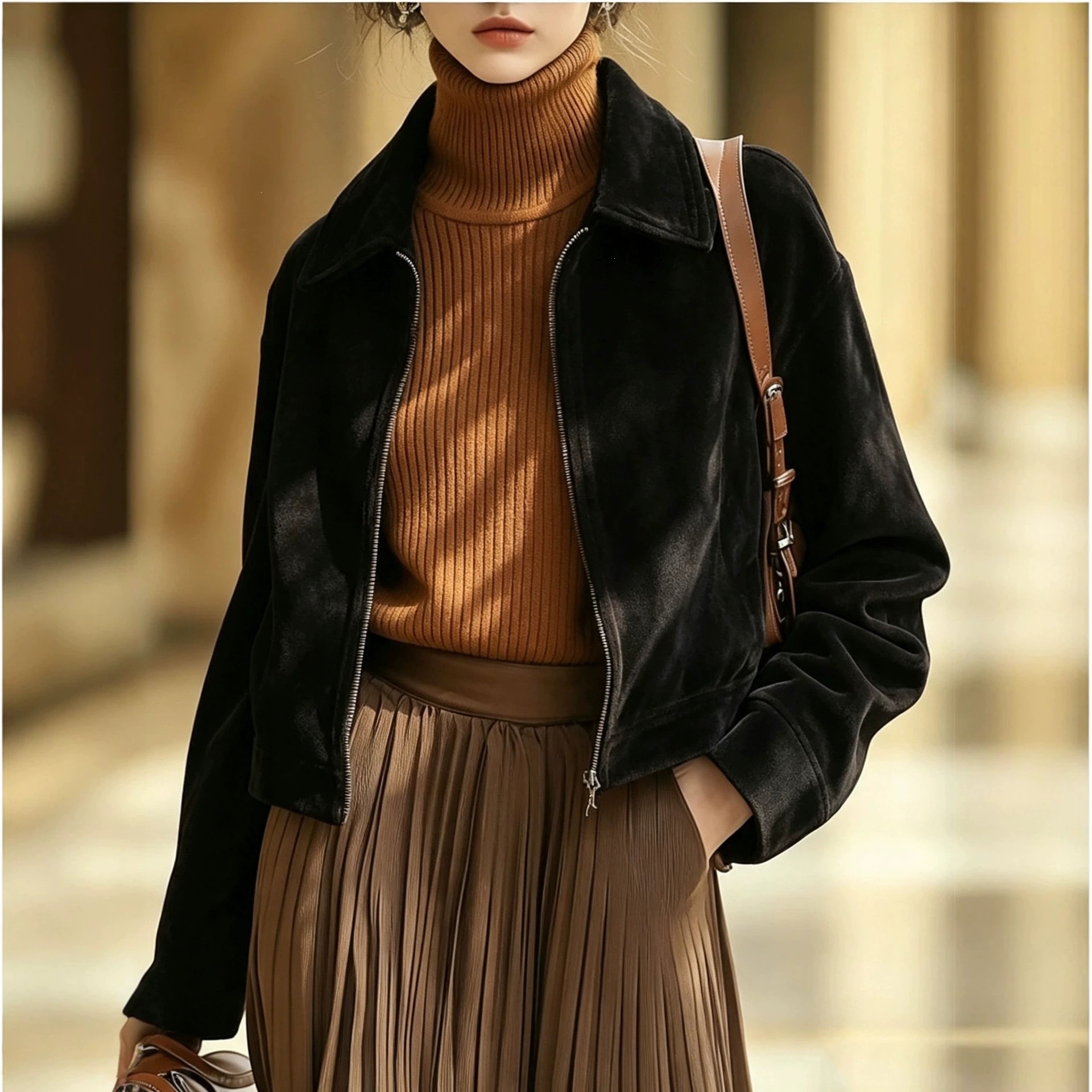 Zipper Collar Suede European And American Women's Fashion Jacket Coat Vintage Amazon Slim